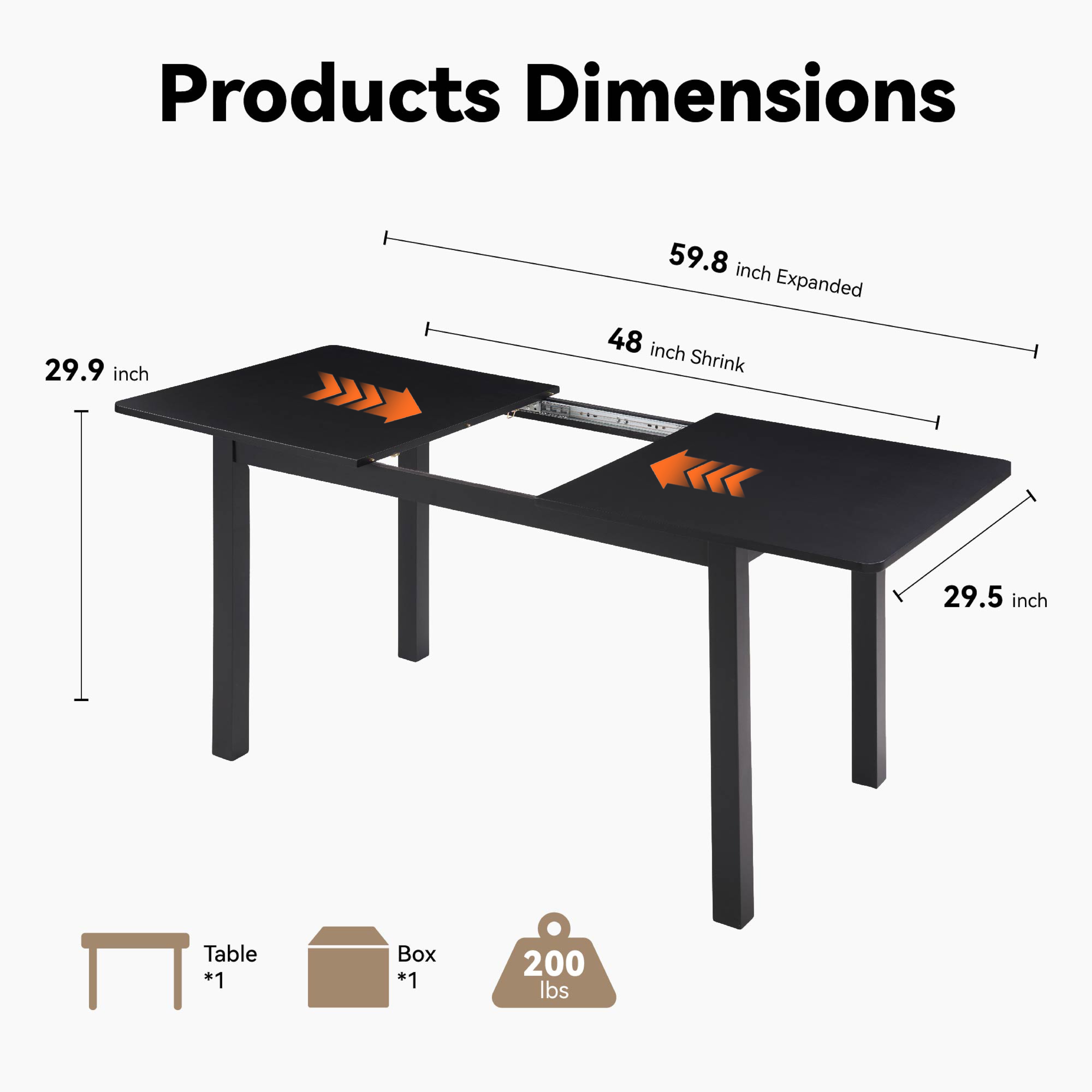 59‘’ Extendable Dining Table, Modern House Dining Room Table for 4-8, Wooden Kitchen Table , Dining Room, Working Office, Home Living Room Furniture for Small Space, Black 59‘’ Extendable Dining Table, Modern House Dining Room Table for 4-8, Wooden Kitchen Table , Dining Room, Working Office, Home Living Room Furniture for Small Space, Black